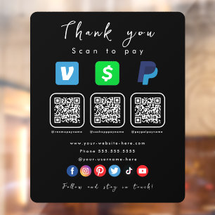 Autocollant Pour Fenêtre Noir moderne Code QR multiples Paypal Venmo Cash A