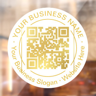 Autocollant Pour Fenêtre Nom d'entreprise Moderne Code QR Or Slogan Rond