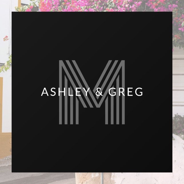 Autocollant Pour Fenêtre Nom rétro moderne éditable monogramme noir et gris (Créateur téléchargé)