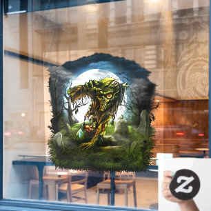 Autocollant Pour Fenêtre Nuit d'Halloween Zombie se levant Lune pleine Cime