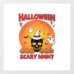Autocollant Pour Fenêtre Nuit effrayante d'Halloween Crâne Chapeau de sorci