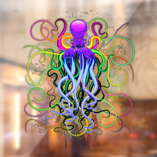 Autocollant Pour Fenêtre Octopus Luminescence psychédélique