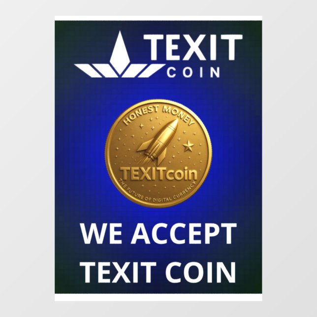Autocollant Pour Fenêtre Official Texit Coin Logo We Accept Texit Coin (Feuille)