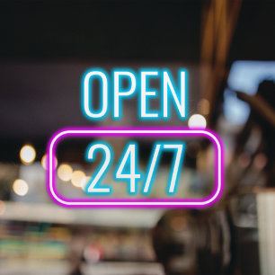 Autocollant Pour Fenêtre Ouvert 24h/24 Neon Rose Bleu Heures d'Ouverture 