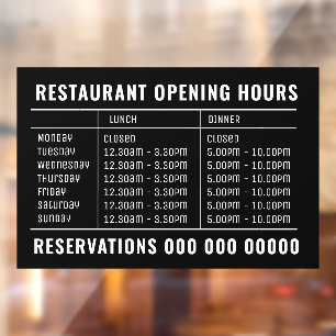Autocollant Pour Fenêtre Ouverture Déjeuner & Dîner Heures Restaurant