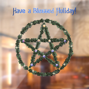 Autocollant Pour Fenêtre Pagan Blessé Holiday Yule Wreath Pentacle