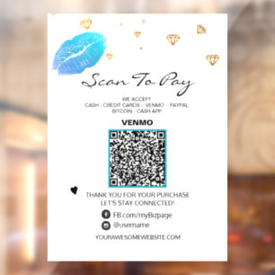 Autocollant Pour Fenêtre *~* Paiement Beauté Paiement QR code LIPS Clôture
