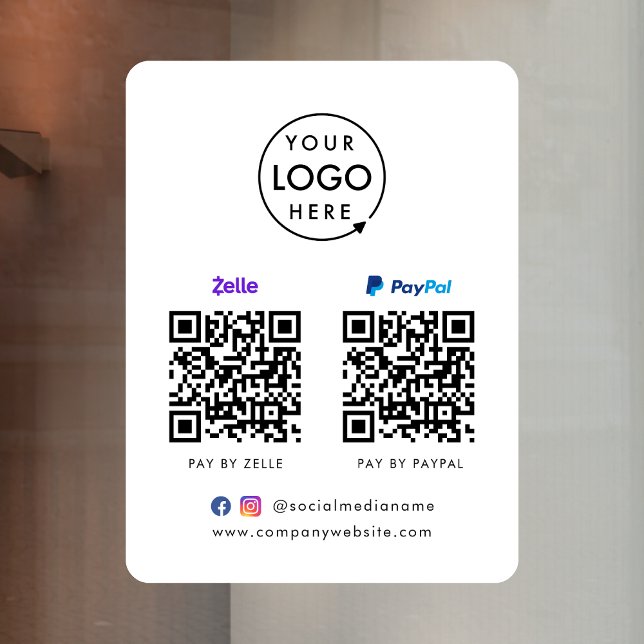 Autocollant Pour Fenêtre Paiement de code QR | Logo d'analyse Paypal Zelle  (Versatile digital payment window cling for sales, retail stores, salons, pop-ups, events & more!)