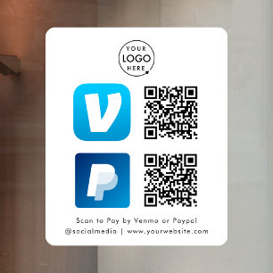 Autocollant Pour Fenêtre Paiement de code QR   Venmo & Paypal Scan pour pay