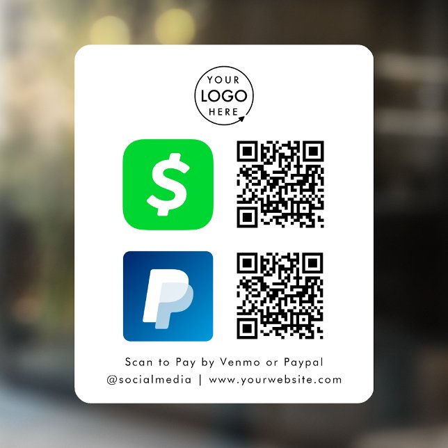 Autocollant Pour Fenêtre Paiement par Code QR | CashApp Paypal Scannez pour (Versatile digital payment window cling for sales, retail stores, salons, pop-ups, events & more!)