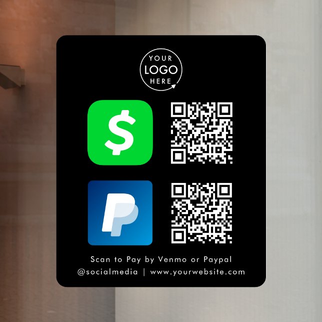 Autocollant Pour Fenêtre Paiement par Code QR | CashApp Paypal Scannez pour (Interactive "scan to pay” QR code cash wrap window decal sign for electronic payment transactions.)