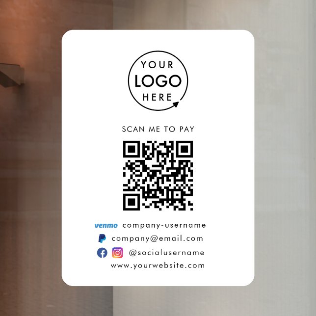 Autocollant Pour Fenêtre Paiement par Code QR | Logo Entreprise de Paiement (Versatile digital payment window decal for sales, retail stores, salons, pop-ups, events & more!)