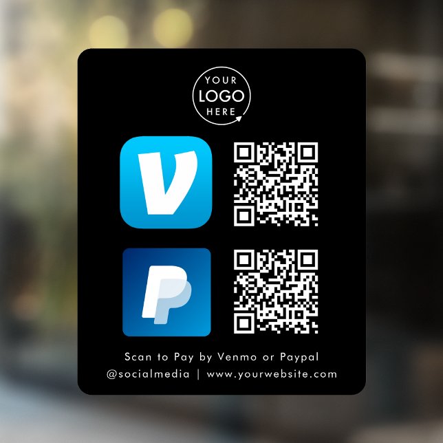 Autocollant Pour Fenêtre Paiement par Code QR | Venmo & Paypal Scannez pour (Interactive "scan to pay” QR code cash wrap window decal sign for electronic payment transactions.)