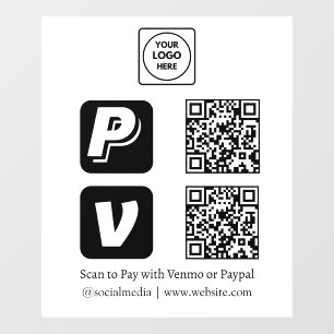 Autocollant Pour Fenêtre Paiement QR Affichage professionnel Venmo & PayP