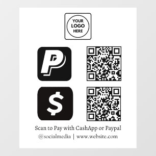 Autocollant Pour Fenêtre Paiement QR blanc   Affichage CashApp & PayPal