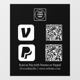 Autocollant Pour Fenêtre Paiement QR personnalisé noir Affichage Venmo &