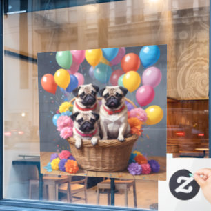 Autocollant Pour Fenêtre Panier rempli de Carlins et de ballons