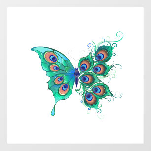 Autocollant Pour Fenêtre Papillon aux plumes de paon vert