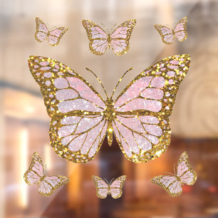 Autocollant Pour Fenêtre papillon rose faux parties scintillant