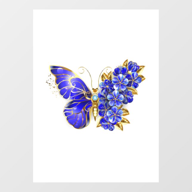 Autocollant Pour Fenêtre Papillon saphir à fleurs (Feuille)