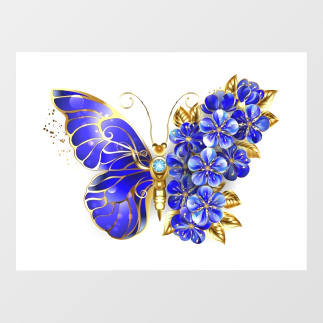 Autocollant Pour Fenêtre Papillon saphir à fleurs (Feuille)