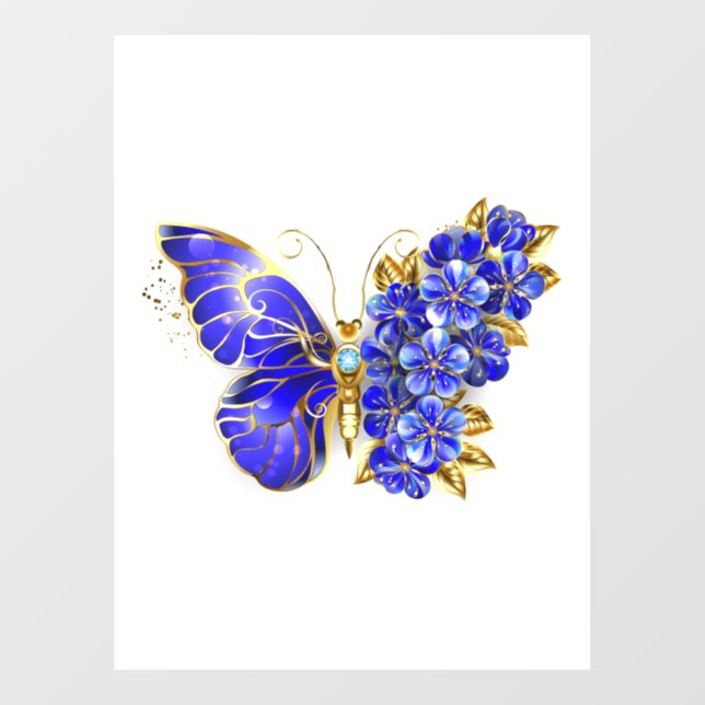 Autocollant Pour Fenêtre Papillon saphir à fleurs (Feuille)