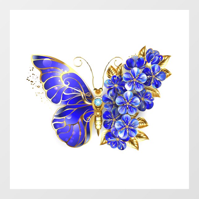 Autocollant Pour Fenêtre Papillon saphir à fleurs (Feuille)