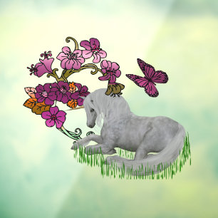 Autocollant Pour Fenêtre Papillons Unicorne Et Fleurs 