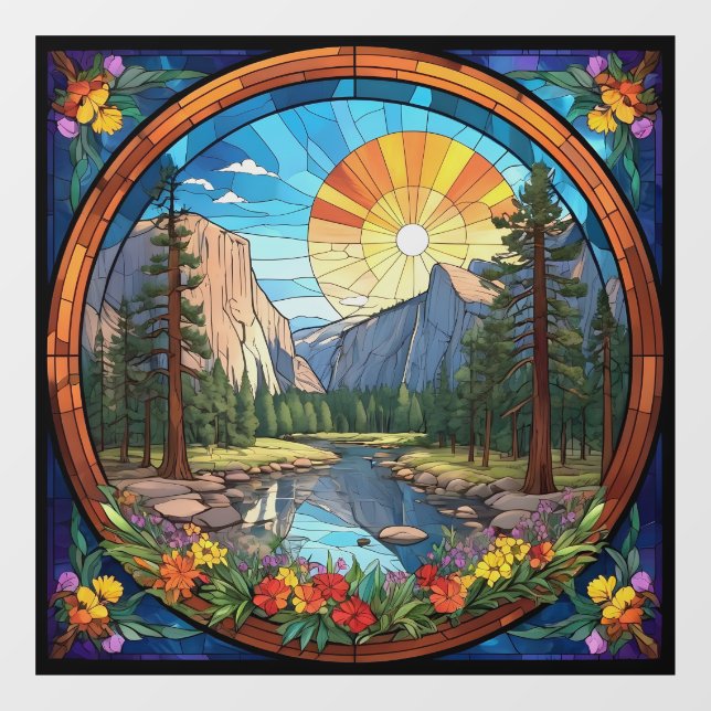 Autocollant Pour Fenêtre Parc national du Yosemite Faux Tissu Verre Mosaïqu (Feuille)