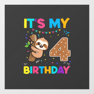 Autocollant Pour Fenêtre Paresseux d'anniversaire 4 ans 4ème anniversaire A
