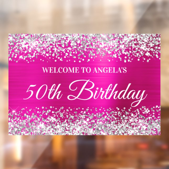 Autocollant Pour Fenêtre Parties scintillant d'argent Hot rose 50e annivers (Feuille 2)