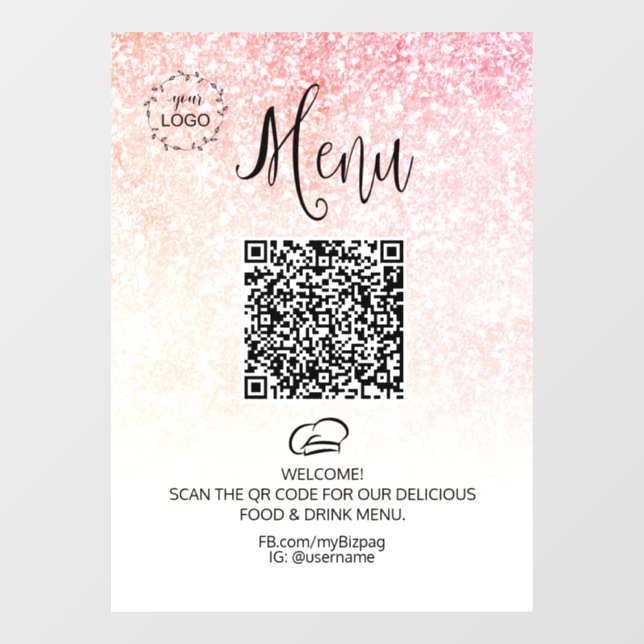 Autocollant Pour Fenêtre *~* Parties scintillant Menu restaurant QR LOGO (Feuille)