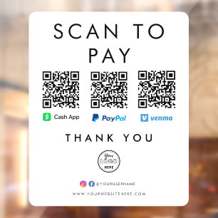 Autocollant Pour Fenêtre Paypal Venmo Cash App Scan to Pay QR Code Logo