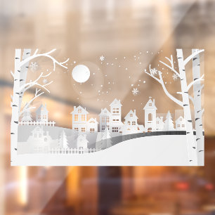 Autocollant Pour Fenêtre Paysage rural urbain enneigé en hiver Village