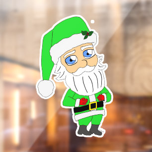 Autocollant Pour Fenêtre Père Noël chibi en costume vert