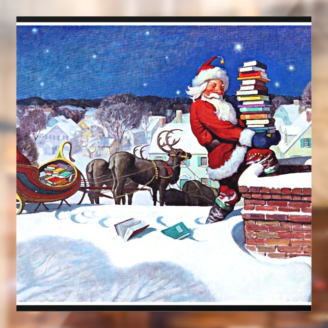 Autocollant Pour Fenêtre Père Noël Livraison de livres Noël Réveillon (Feuille 2)
