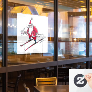 Autocollant Pour Fenêtre Père Noël Skiing fenêtre blanche agrafe