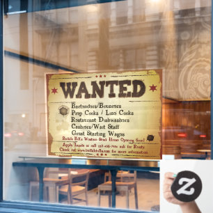 Autocollant Pour Fenêtre Personnaliser Affiche d'emploi pour Restaurant Wes