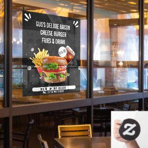 Autocollant Pour Fenêtre Personnaliser Burger Deluxe Frites Boisson Restaur