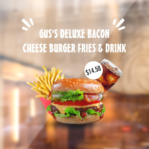 Autocollant Pour Fenêtre Personnaliser Burger Deluxe Frites Boisson Restaur