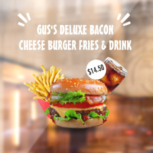 Autocollant Pour Fenêtre Personnaliser Burger Deluxe Frites Boisson Restaur