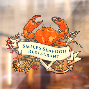 Autocollant Pour Fenêtre Personnaliser Crabe Fruits de Mer Ancre Restaurant