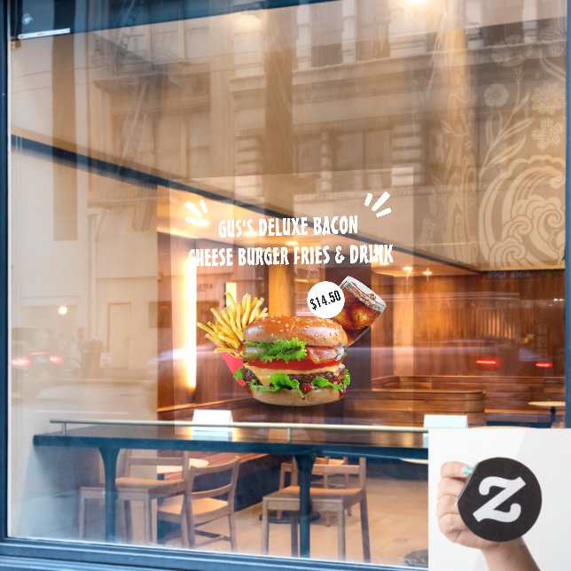 Autocollant Pour Fenêtre Personnaliser Deluxe Burger Fries Boire Restaurant (Fenêtre de café)