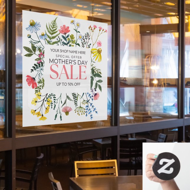 Autocollant Pour Fenêtre Personnaliser Floral Blanc Fête des Mères Vente Ma (Fenêtre du restaurant)