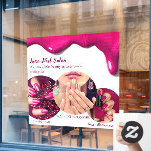 Autocollant Pour Fenêtre Personnaliser Pink Elegant Nail Art Salon Boutique