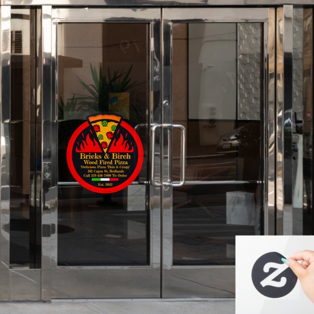 Autocollant Pour Fenêtre Personnaliser Pizza Fabriquée en bois Restaurant P (Porte de bureau)