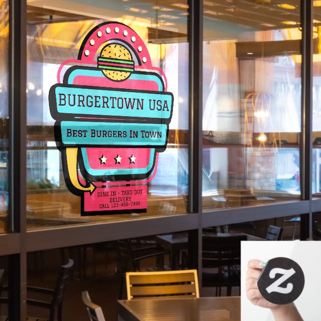 Autocollant Pour Fenêtre Personnaliser Retro Burger Restaurant Front (Fenêtre du restaurant)