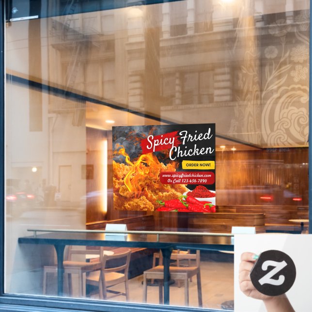 Autocollant Pour Fenêtre Personnaliser Rouge Noir épicé Frit Chicken Restau (Fenêtre de café)