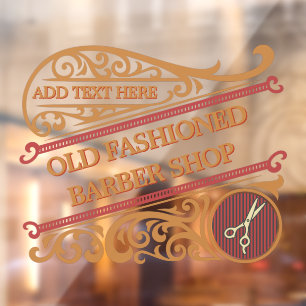 Autocollant Pour Fenêtre Personnaliser Salon de Coiffure à l'Ancienne Or Bo