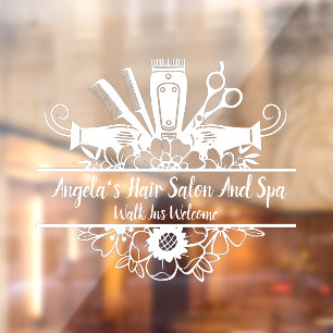 Autocollant Pour Fenêtre Personnaliser Salon De Coiffure Et Spa Blanc
